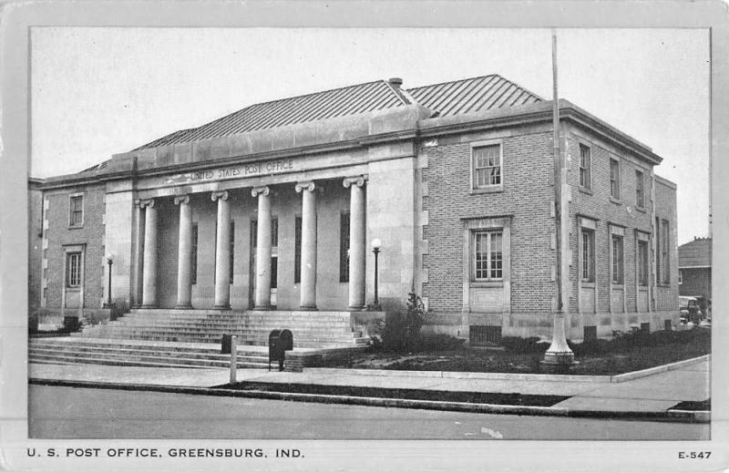 Greensburg Indiana Post Office Street View Antique Postcard K49298