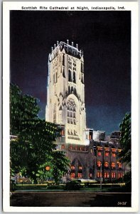 Scottish Rite Cathedral At Night Indianapolis Indiana IN Gothic Church Postcard