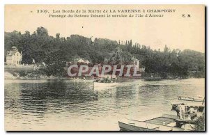 Old Postcard The edges of the Marne in Champigny Varenne Passage of boat maki...