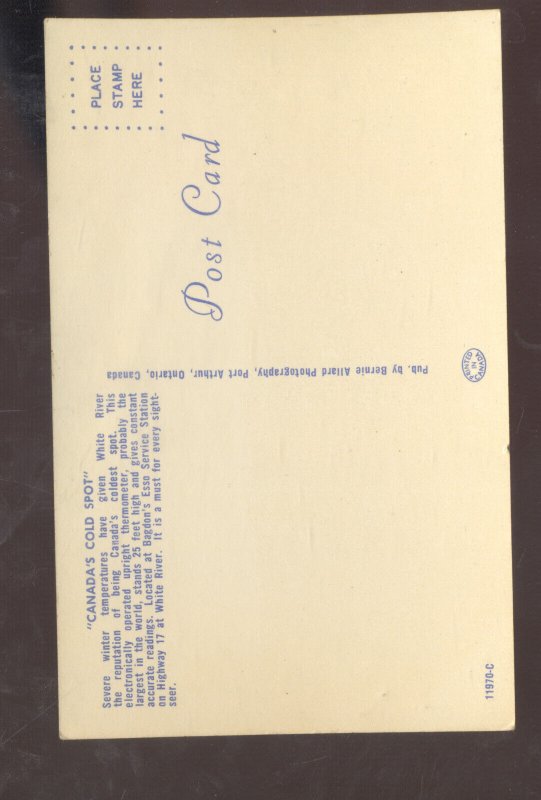 WHITE RIVER CANADA 72 DEGREES BELOW ZERO THERMOMETER ADVERTISING POSTCARD
