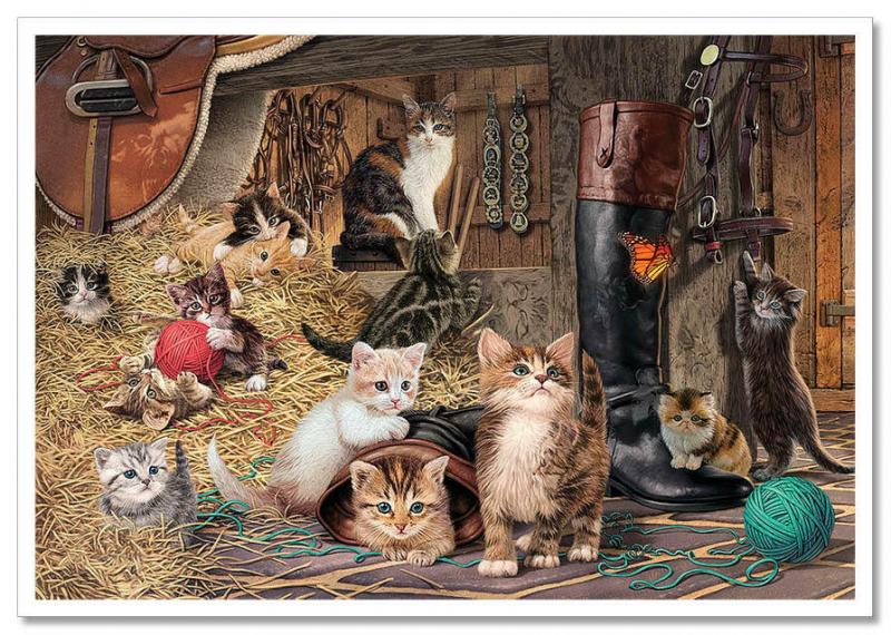 CAT Kittens in the hayloft barn by Steve Read Russian Modern Postcard