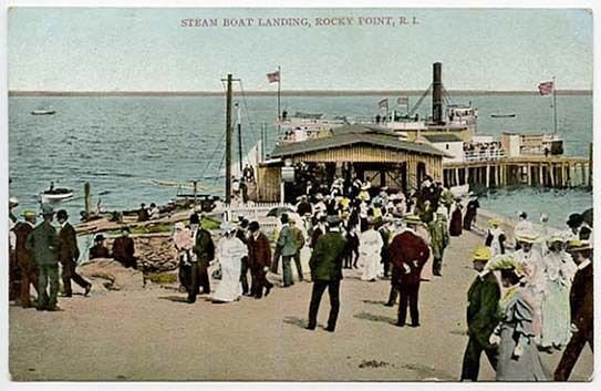 Rocky Point RI Steam Boat Landing Busy Scene Postcard