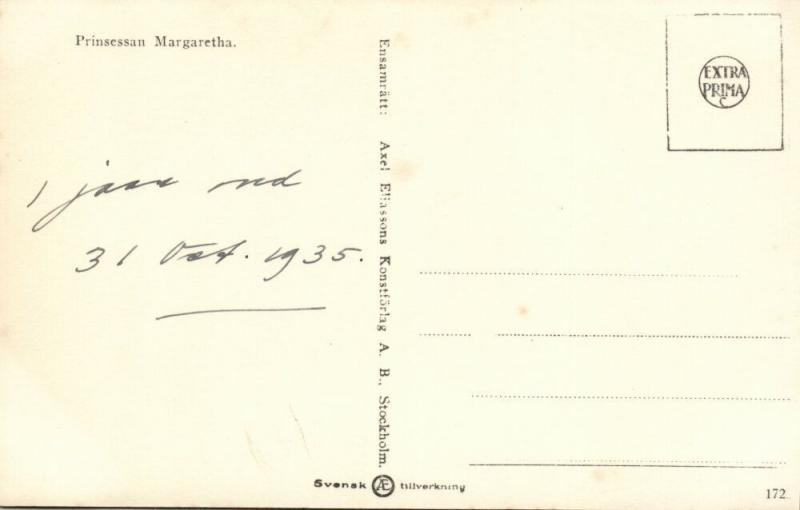 Princess Margaretha of Sweden (1935) RPPC