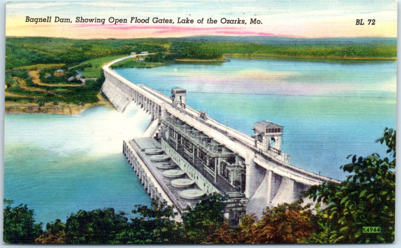 Bagnell Dam, Showing Open Flood Gates, Lake of the Ozarks Lakeside