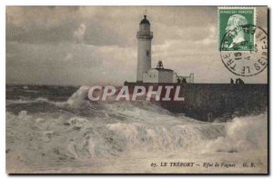 Postcard Old Treport Effect Waves Lighthouse