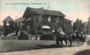 Hand Colored Postcard F.J. Caroline's Residence in Burlingame, California~115639