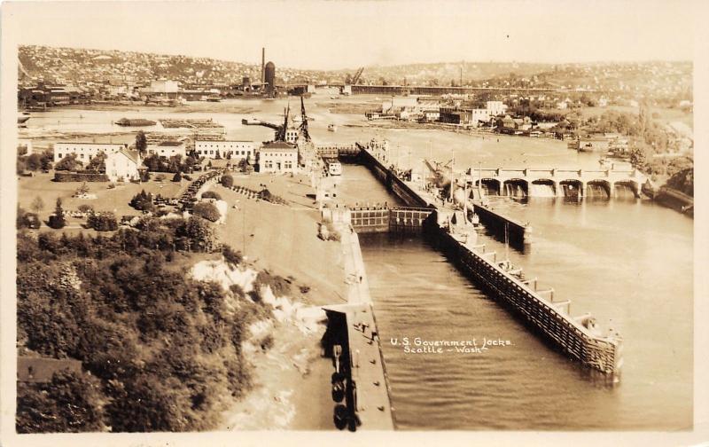 Seattle Washington~US Government Locks Bird's Eye View~1949 RPPC Postcard