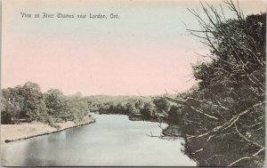 View on River Thames near London Ontario ON Glitter Unused Red Star Postcard F22