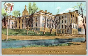 TRENTON NEW JERSEY NJ STATE CAPITOL BUILDING GOLD EMBOSSED COAT OF ARMS POSTCARD