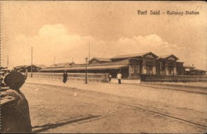 Port Said Egypt Railway Station Depot c1900-20s Vintage Postcard