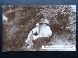 Love & Romance I FOUND CRICKET SLOW, SO WENT IN FOR SPOONING!! c1910 RP Postcard