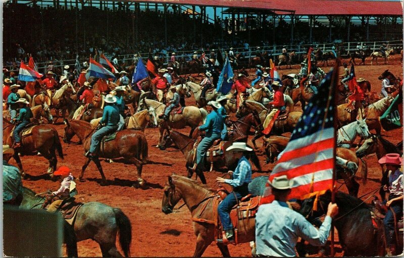 Texas Cowboys Cowgirls Compete Rodeo Grand Entry TX Postcard VTG UNP Vintage 