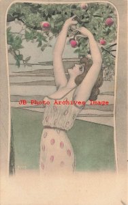Art Nouveau, Unknown No 2053, Pretty Woman Picking Apples