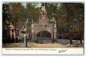 1907 Entrance To Brandywine Springs Park Arch Scene Wilmington DE Trees Postcard