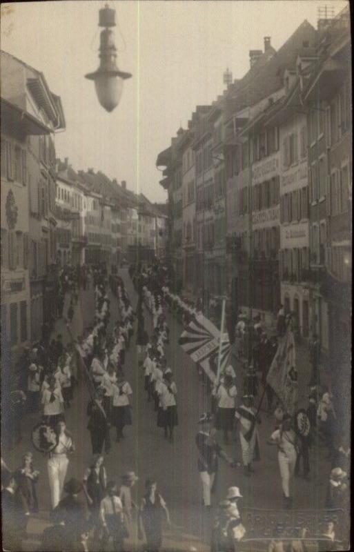 Liestal Switzerland Street Scene Parade c1910 RPPC Street Lamp in View