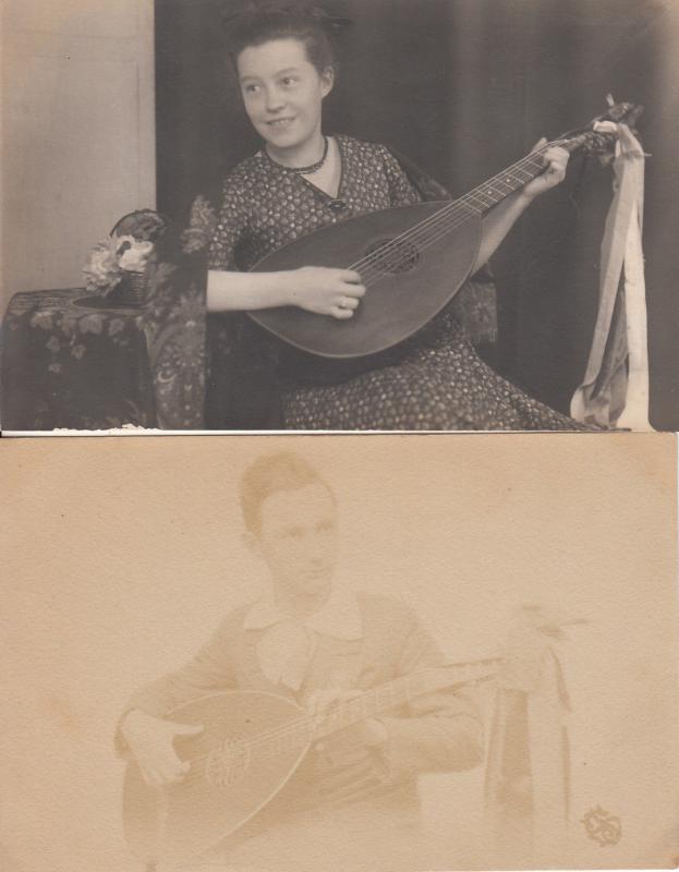 Early real photo postcards people mandolin music instruments