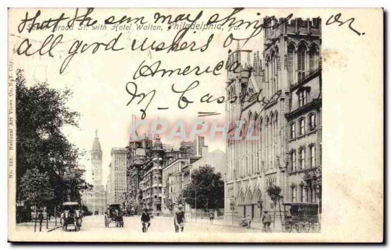 Old Postcard USA Broad St. with Walton Hotel Philadelphia