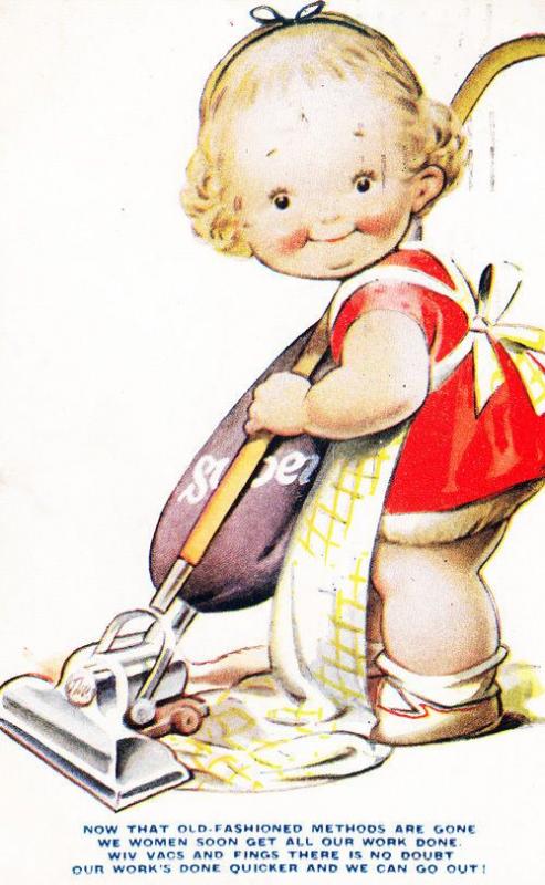 Child Hoover Hoovering Bag Getting Womens Work Done Songcard Humour Postcard