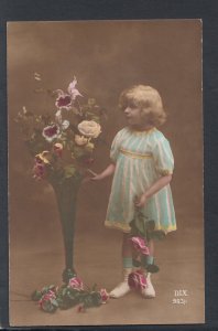 Children Postcard - Young Girl With a Vase of Flowers    RS18596