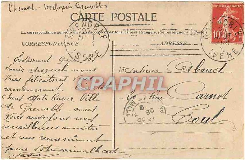 Old Postcard Grenoble sunset knew the isere