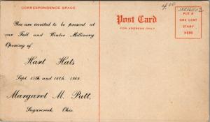 Sugarcreek Ohio~Hart Hats~MM Putt Millinery~Sunbonnet Girl~1909 Adv Postcard 