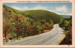 The National Highway US 40 Between Cumberland & Frostburf MD Postcard PC498