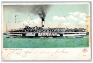 1905 Str City Toledo Steamer Cruise Ship Smoke Vintage Antique Michigan Postcard