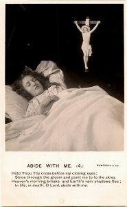 RPPC Abide With Me 4 Woman Dreams of Jesus on Cross Poem Bamforth Postcard E30