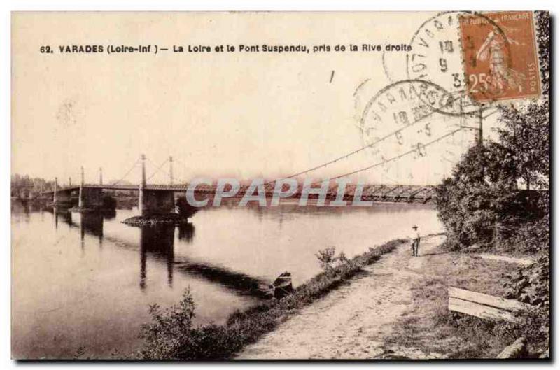 Varades Old Postcard The Loire and the suspension bridge made of the right bank