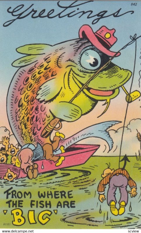 Exaggeration Fishing Comic Postcard , 30-40s : #14