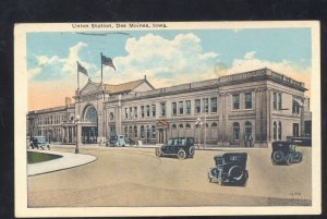 DES MOINES IOWA UNION RAILROAD STATION TRAIN DEPOT VINTAGE POSTCARD