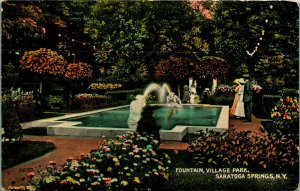 Village Park Fountain Saratoga Springs New York NY UNP Unused DB Postcard C13