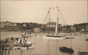 Boothbay Harbor ME Harbor Schooner Sailboat Gas & PS Patten Signs RPPC