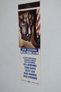 USA Bicentennial 1776 1976 RMS 20 Strike Matchbook Cover