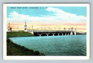 Charleston SC-South Carolina, Ashley River Bridge, Vintage c1931 Postcard
