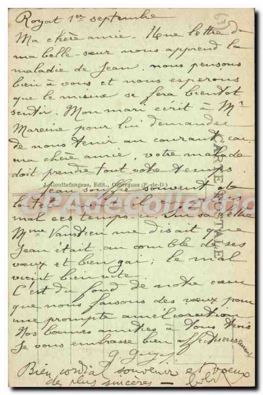 Old Postcard Royat view Vallee