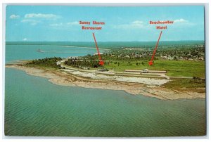 c1960 Aerial View Sunny Shores Restaurant Beachcomber Motel Michigan MI Postcard
