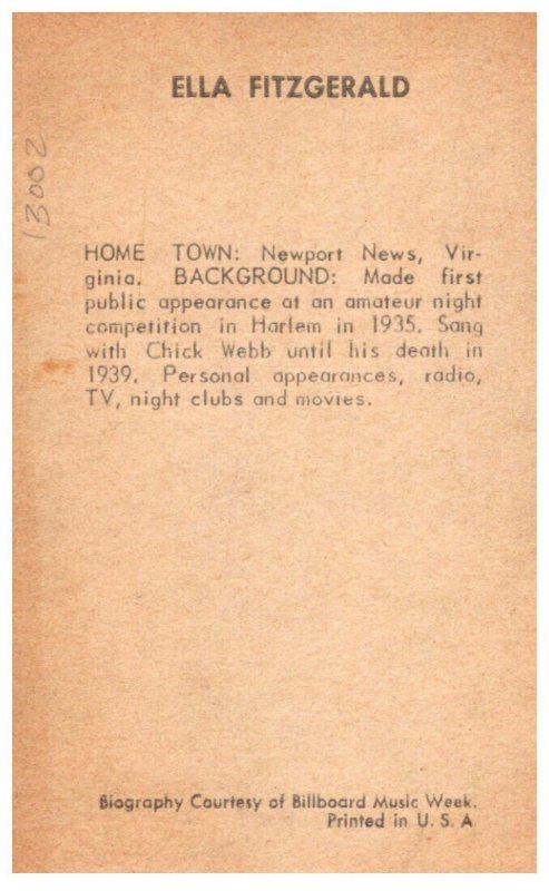 Ella Fitzgerald   Exhibit Card