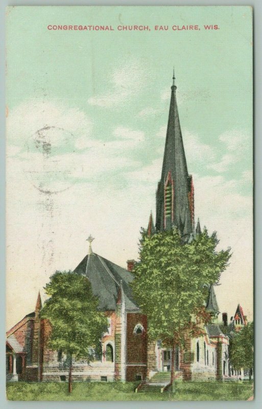 Eau Claire Wisconsin~Congregational Church~Happy New Year Cashius~c1908 Postcard