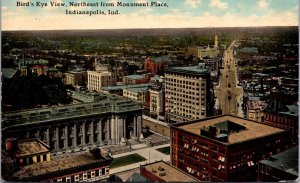 Postcard Birds Eye View Northeast from Monument Place in Indianapolis, Indiana