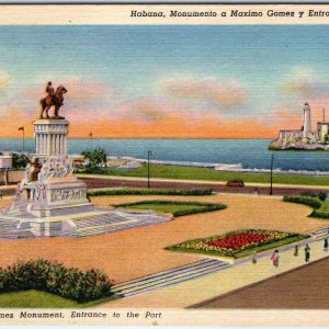 c1950s Havana, Cuba Maximo Gomez Monument Port Entrance Lighthouse Statue A347