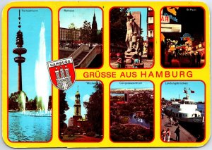 VINTAGE CONTINENTAL SIZE POSTCARD (7) MINI-SCENES OF HAMBURG GERMANY 1970s