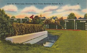 Postcard Over Water Jump Saratoga Race Track Saratoga Springs NY Horses