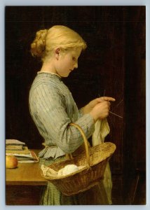 Pretty Girl hand-knit Basket Yarn Sew by Albert Anker NEW Modern ART Postcard