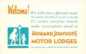 Howard Johnson's Restaurant & Motor Lodge~Folding Comments/Suggestion Postcard