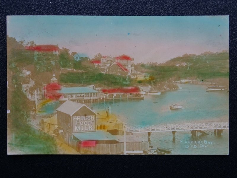 Australia NSW SYDNEY Mosman's Bay Harbour FRESH FOOD & MILK Sign c1905 RP PC