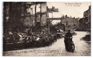 Early 1900s WWI Post-Battle, Soldier on Motorcycle Verdun France Postcard 