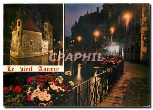 Postcard Modern Night has fallen on the Old Annecy and the Palais de l'Isle