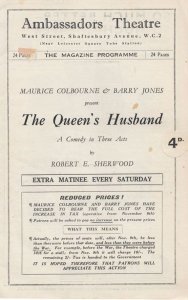 The Queens Husband Robert Sherwood Comedy London Ambassadors Theatre Programme