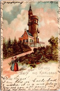 Gruss Aus Karlsbad Stephanie Warte Women House Tower Greenery Postcard WOB Note 